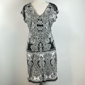 INC INTERNATIONAL CONCEPTS™️ Size M Baroque Black/White Bodycon Midi Dress